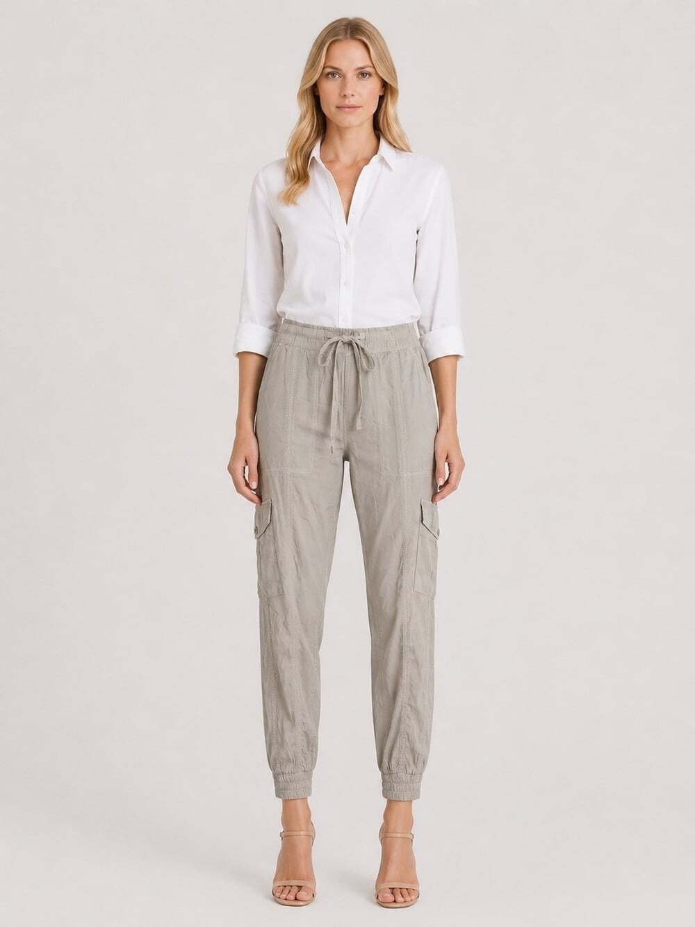 Marrakech Cupro Blend Cargo Jogger Pants Womens Large Beige Taupe $225 NWT